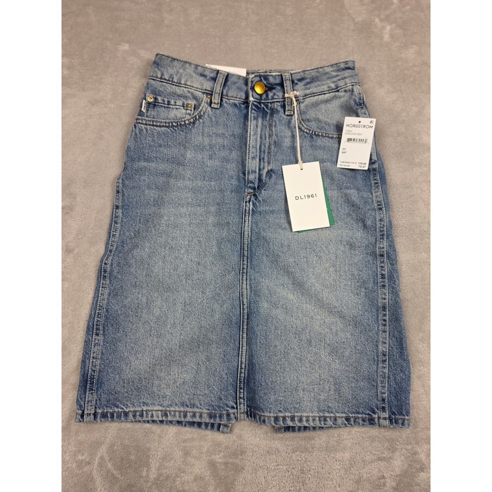 DL1961 Lexie Knee-Length Skirt Womens 23 Endless Sea High Rise Denim Blue Read